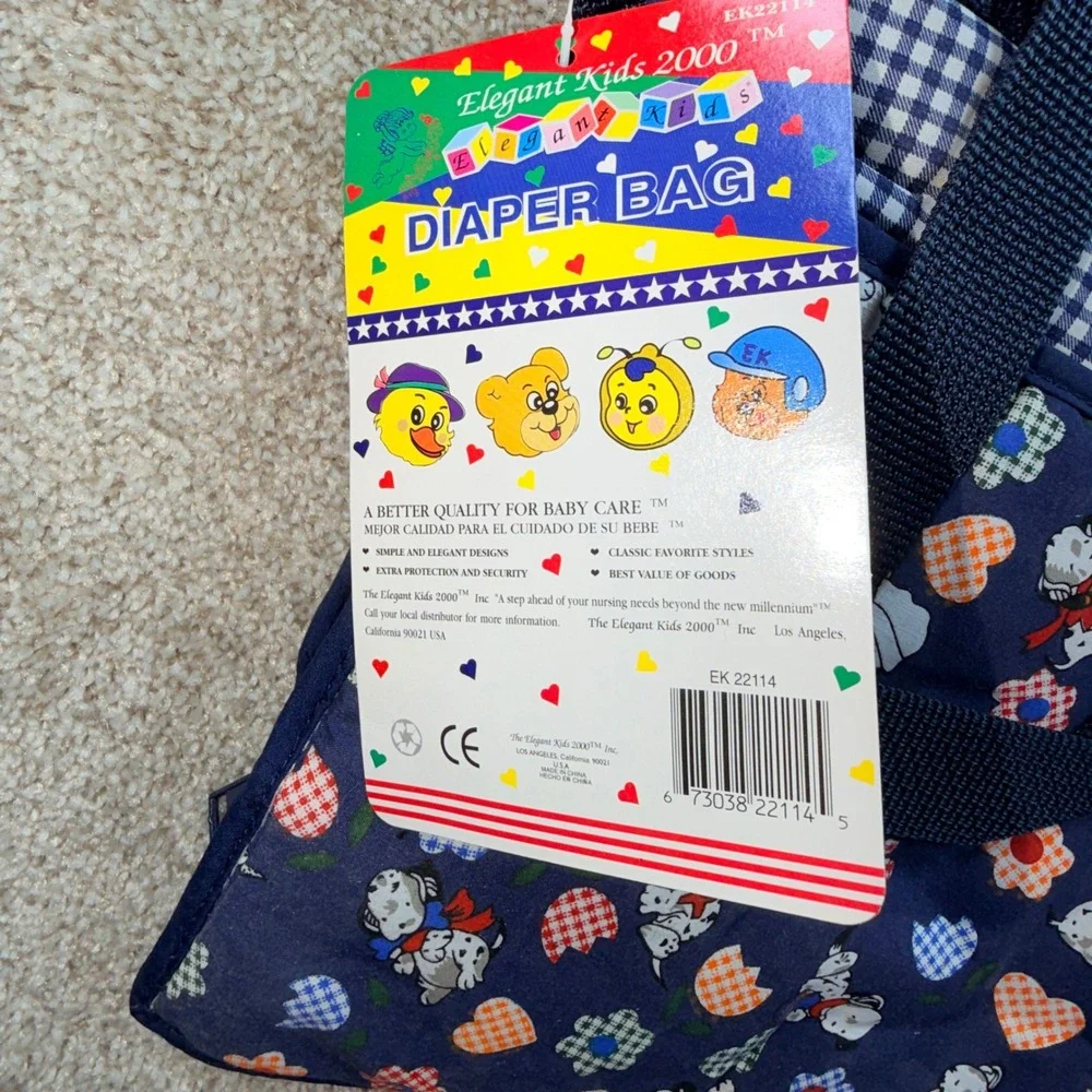 Elegant‎ Kids 2000 Vintage Diaper Bag Navy Gingham Puppy Cat EK22114 NWT USA